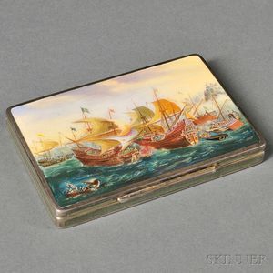Sterling Silver Card Case with Enamel-decorated Sea Battle Scene