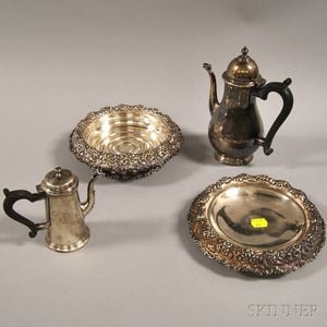 Pair of Tiffany & Co. Silver-plated Wine Coasters, a Teapot, and a Creamer
