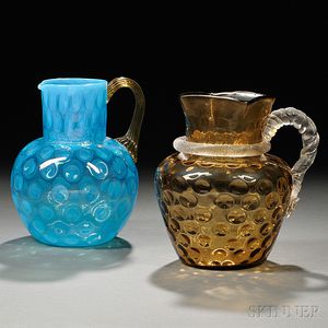 Two Blown-molded Glass Pitchers with Thumbprints