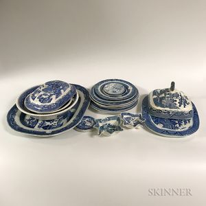 Twenty-two Blue Willow Transfer-decorated Ceramic Tableware Items