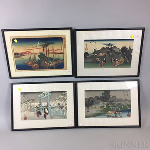 Nine Framed Japanese Woodblock Prints. 
