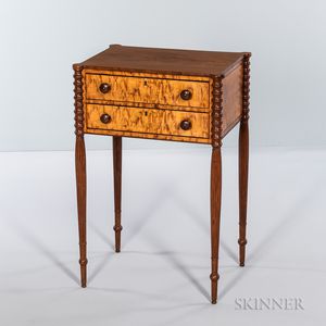 Federal Mahogany and Figured Maple Veneer Sewing Table