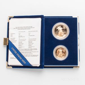 Cased 1987 $50 and $25 Proof Two-coin American Gold Eagle Set. 
