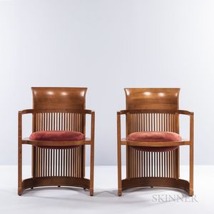 Two Frank Lloyd Wright by Copeland Taliesin Barrel Chairs
