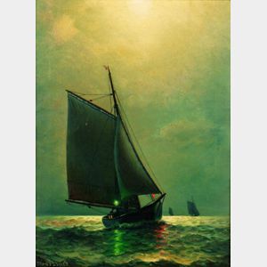 James Gale Tyler (American, 1855-1931) Schooner Sailing by Moonlight