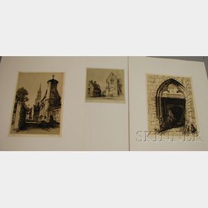 Samuel V. Chamberlain (American, 1895-1975) Lot of Three Senlis Views: Towers of Senlis, Place Notre Dame-Senlis