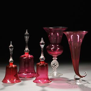 Five Pairpoint Cranberry Glass Items