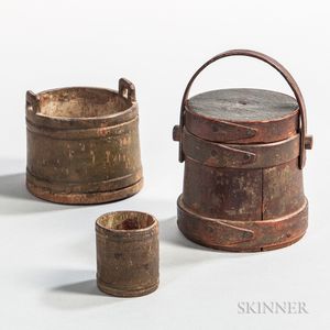Miniature Painted Lidded Pail and Two Buckets