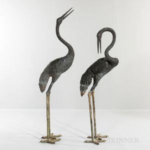 Pair of Bronze Garden Cranes