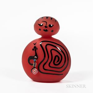 Red Cameo Glass Sculpture of a Woman and Snake