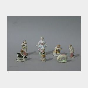 Seven Small Continental Porcelain Figures.
