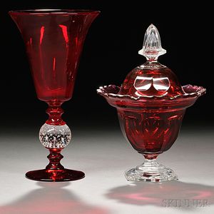 Two Pieces of Ruby Glass Tableware
