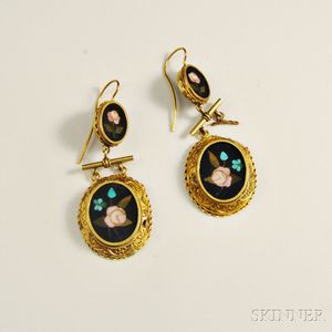 14kt Yellow Gold and Pietra Dura Earpendants