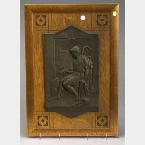 Framed Patinated Metal Plaque of Odysseus and His Dog.