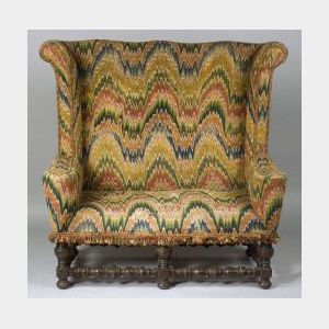 William & Mary Style Flame Stitch Upholstered Mahogany Sofa