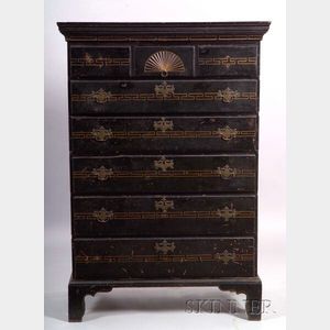 Chippendale Maple Carved and Painted Tall Chest of Drawers