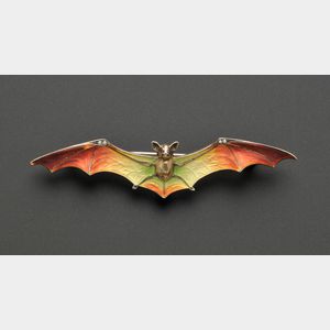 Art Nouveau .900 Silver and Enamel Bat Brooch