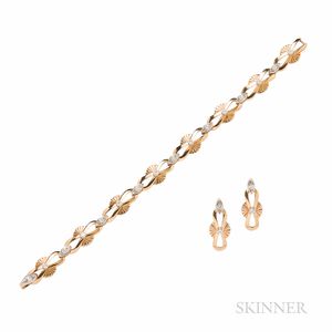 14kt Gold and Diamond Bracelet and Earrings
