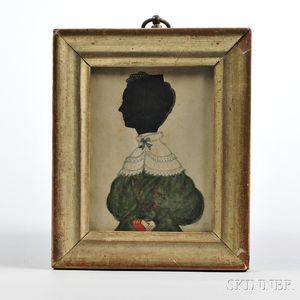 Hollow-cut and Watercolor Silhouette of a Woman Holding a Red Book