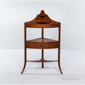 Federal Inlaid Tiger Maple Bow-front Corner Washstand