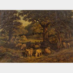 Charles Ferdinand Ceramano (Belgian, 1829-1909) Shepherd and Flock Under a Shade Tree