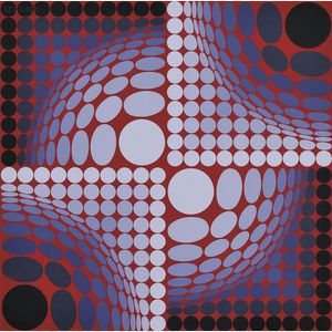 Victor Vasarely (French/Hungarian, 1908-1997) Untitled (Spheres in Blue-gray and Maroon)