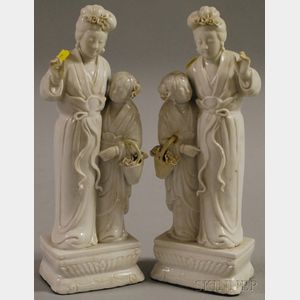 Pair of Chinese Blanc de Chine Porcelain Figural Groups