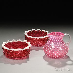 Three Pieces of Hobnail Pattern Glass Tableware