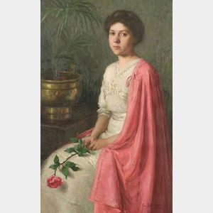 Lee Lufkin Kaula (American, 1865-1957) Portrait of a Young Woman in a Pink Cape