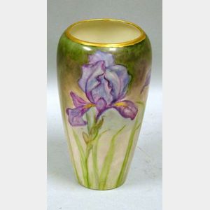 Hand-painted Iris Decorated Willets Belleek Porcelain Vase.