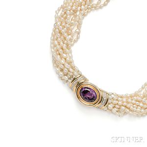 14kt Gold, Amethyst, and Freshwater Pearl Torsade