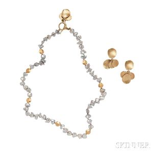 18kt Gold and Keshi Pearl Necklace and Earrings