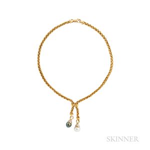 18kt Gold, Cultured Pearl, and Diamond Necklace