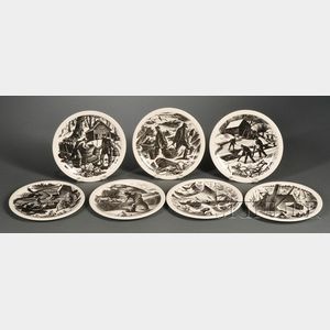 Seven Wedgwood Claire Leighton Decorated Queen's Ware Plates