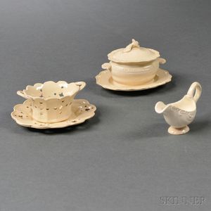 Three Staffordshire Cream-colored Miniature Earthenware Items