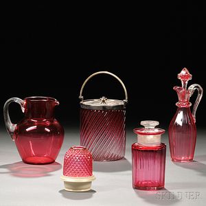 Five Pieces of Cranberry Glass Tableware