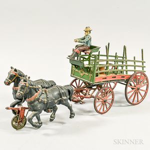 Polychrome Cast Iron Horse-drawer Beer Wagon