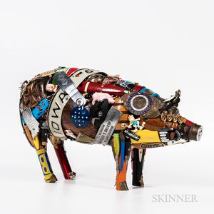 Modern Folk Art Memoryware Pig