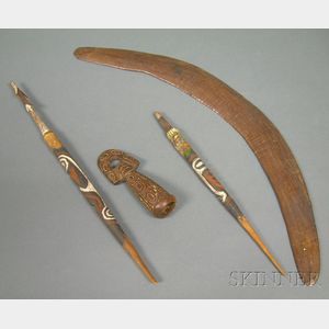 Four New Guinea and Aborigine Carved Wooden Items