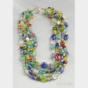Multi-strand Multicolored Bead Necklace