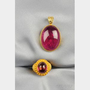Two High-karat Gold and Pink Tourmaline Jewelry Items