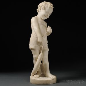 Continental School, Late 19th/Early 20th Century Marble Figure of a Boy with a Fish