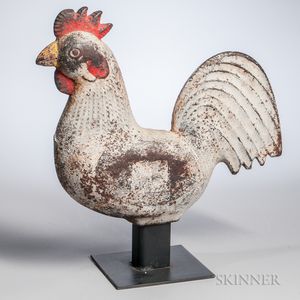 Paint-decorated Cast Iron Rooster Windmill Weight on Stand