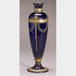 Cobalt Blue Enamel Decorated Classical Revival Glass Vase
