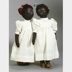 Pair of Black Cloth Dolls by Magel Burgard