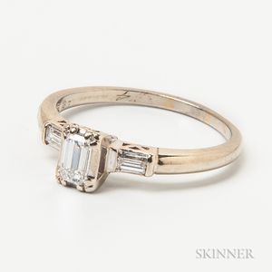 14kt White Gold and Emerald-cut Diamond Ring