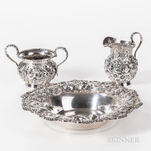 Three Pieces of Stieff Sterling Silver Repousse Tableware