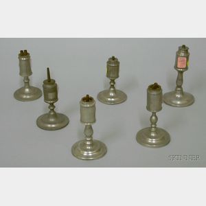 Six Small Pewter Fluid Lamps
