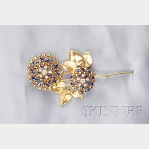 18kt Gold, Sapphire, and Diamond Flower Brooch, Peter Lindeman