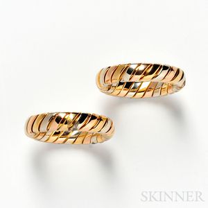 Pair of 18kt Tricolor Gold Tubogas Bands, Bulgari